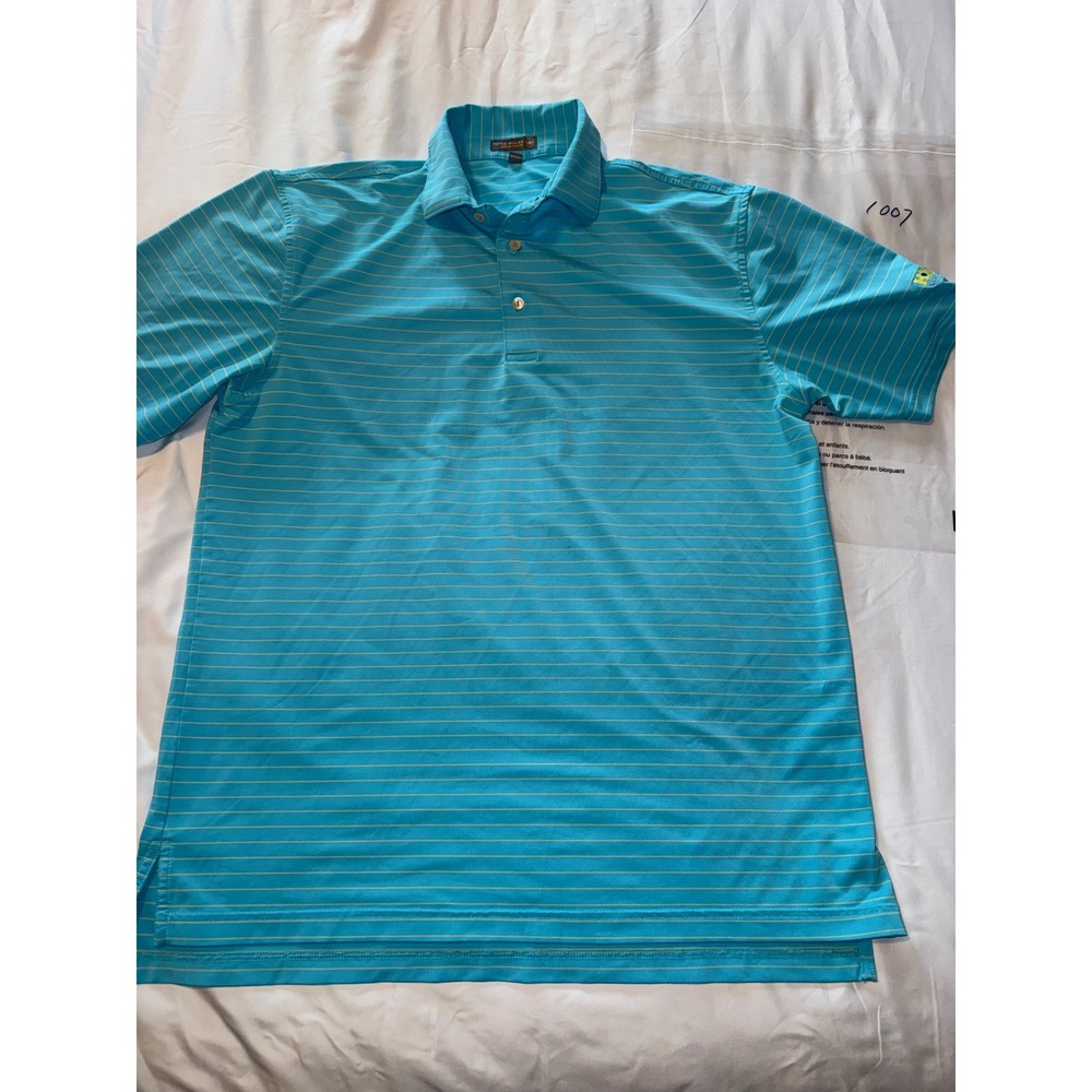Peter Millar Summer Comfort Polo Shirt Mens Large Blue Striped Golf Short Sleeve
